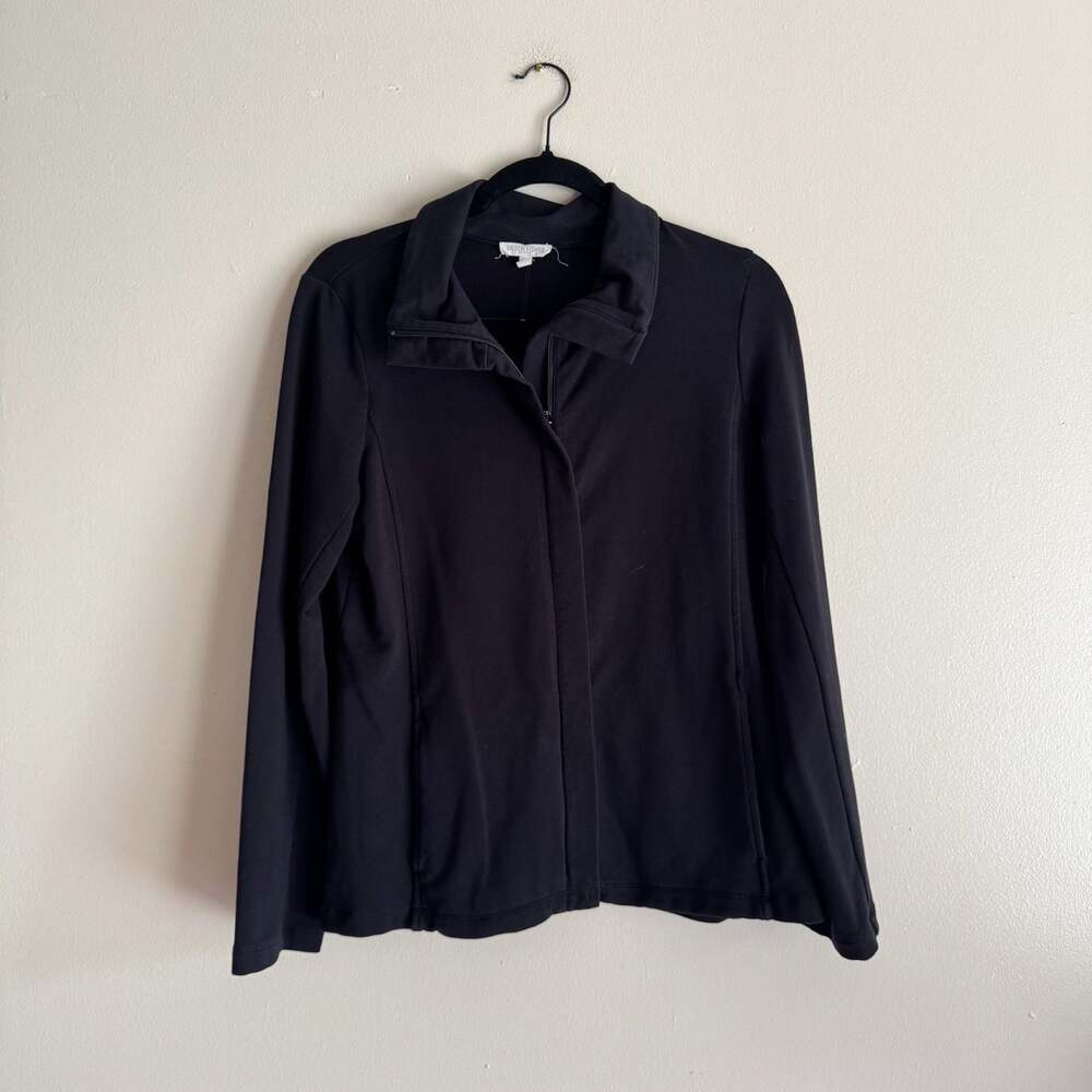 Eileen Fisher Black Cotton Full Zip Collared Jacket Medium Petite